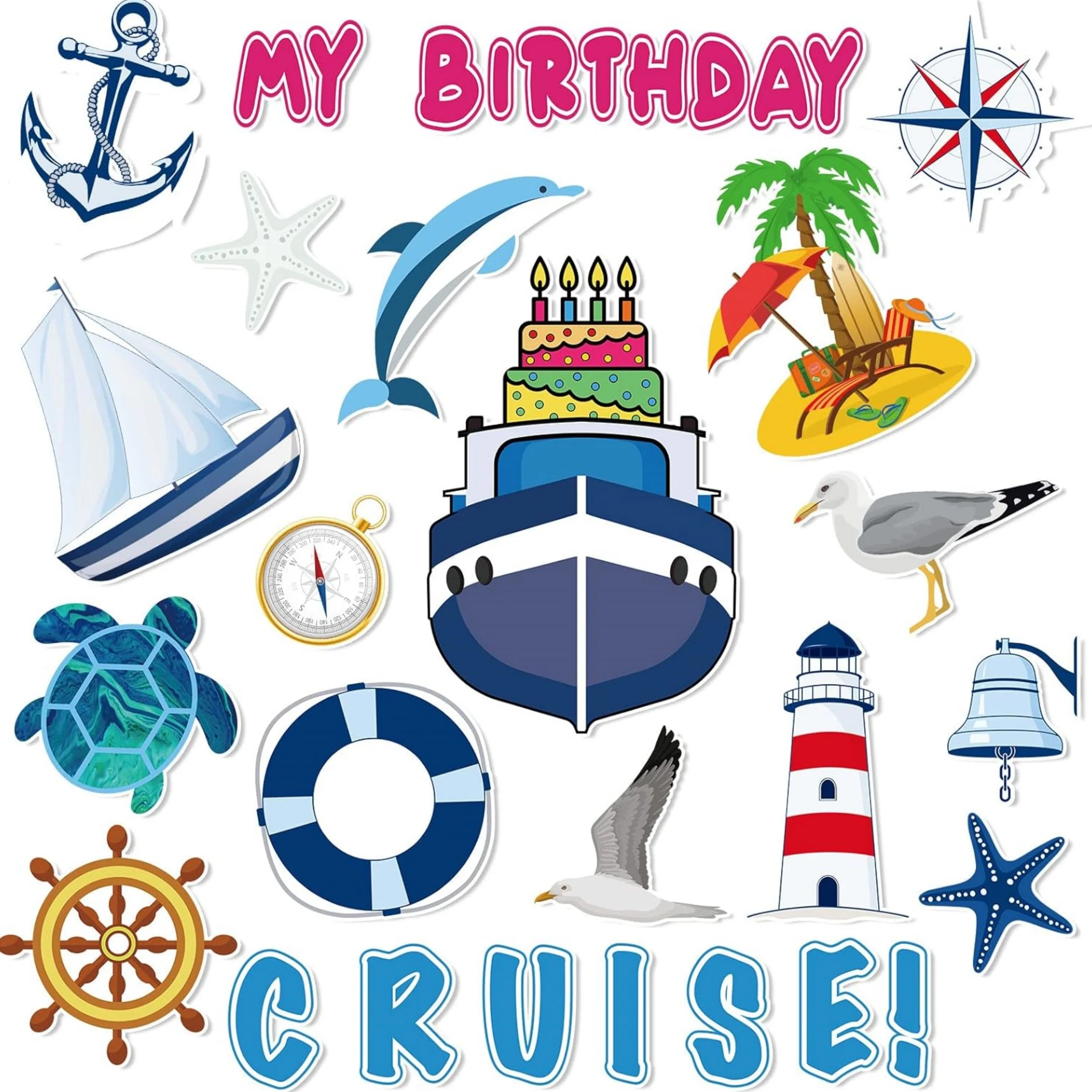 25 Pcs Cruise Door Decorations, My Birthday Magnetic Cruise Ship Magnets Funny Car Refrigerator Magnets Stickers Anchor Cruise