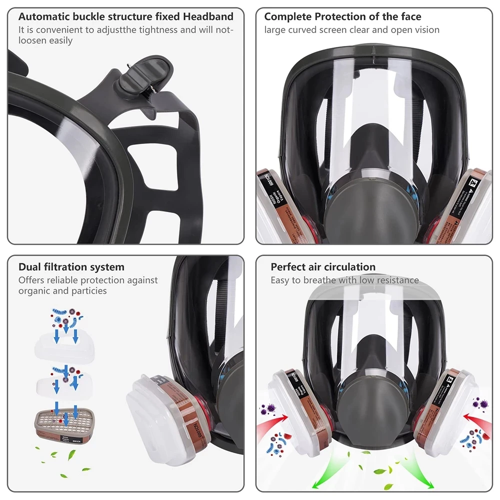 7 in 1 6800 gas mask, painting gas mask, wide field of view, full face mask, respirator, spray paint, silicone mask