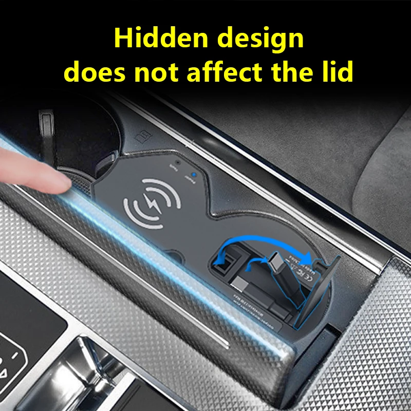 For Audi A6L/A7L - Magnetic Wireless Charger Hub, Fast Charge Dock, Cigarette Lighter Adapter, Center Console Upgrade Accessory