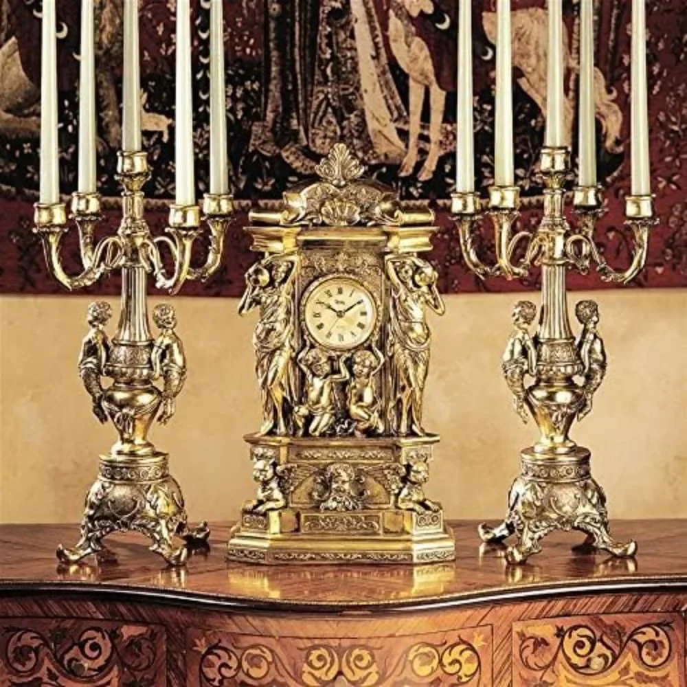 Grande Chateau Beaumont Candelabra Candle Holders, 8 Inches Wide, 8 Inches Deep, 20 Inches High, Metallic Gold Finish