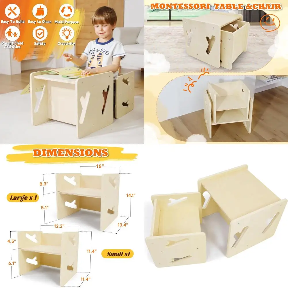 

Solid Wood Toddler Table and Chair Set by Montori - Durable Wooden Kids Furniture