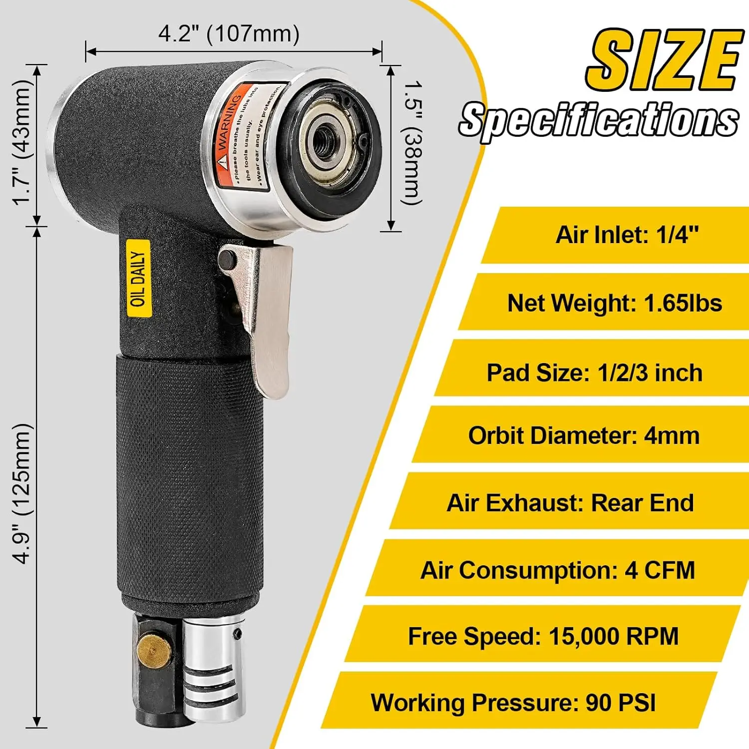 SI FANG Mini Orbital Air Sander Pneumatic Polisher Grinder Buffer Dual Action Set 1/2/3