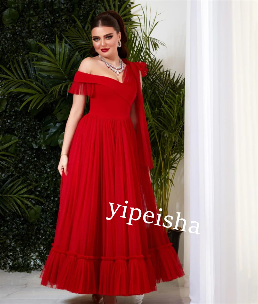 Jiayigong-vestido Midi plisado de red para mujer, traje de celebridad con cuello en V, a medida, Arabia Saudita