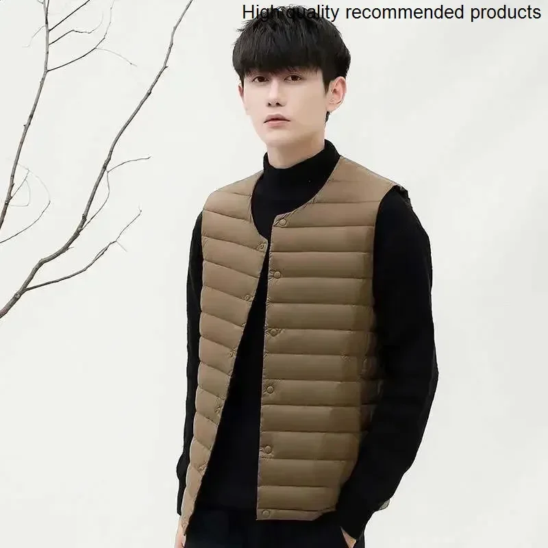 men's collarless thin down New vest round neck sweetheart neck vest men's down jacket lining large size
