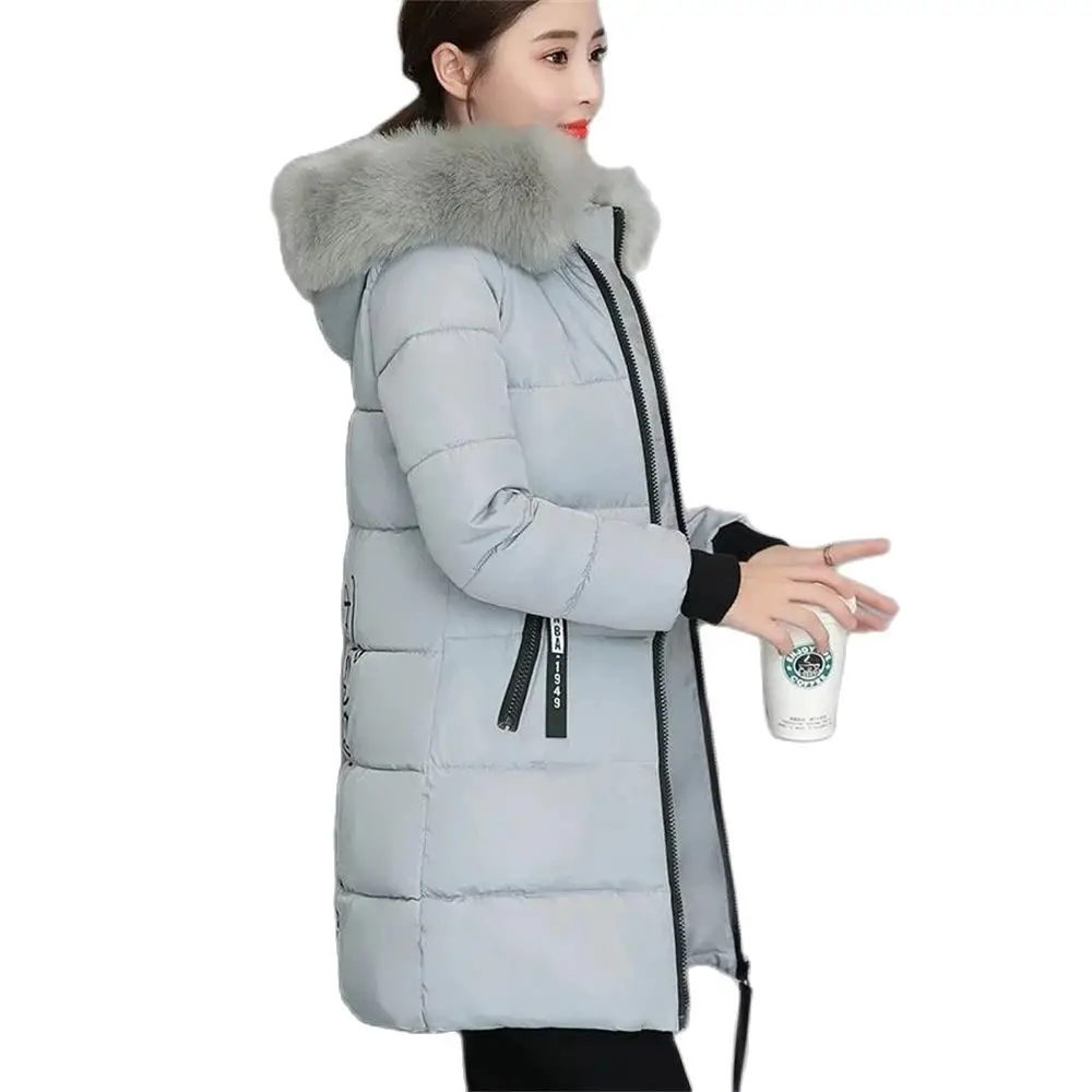 Winter Jacket 2024 Korean Women Parka Big Fur Collar Hooded Thick Warm Long Female Coat Casual Outwear Down Cotton Jacket Parkas