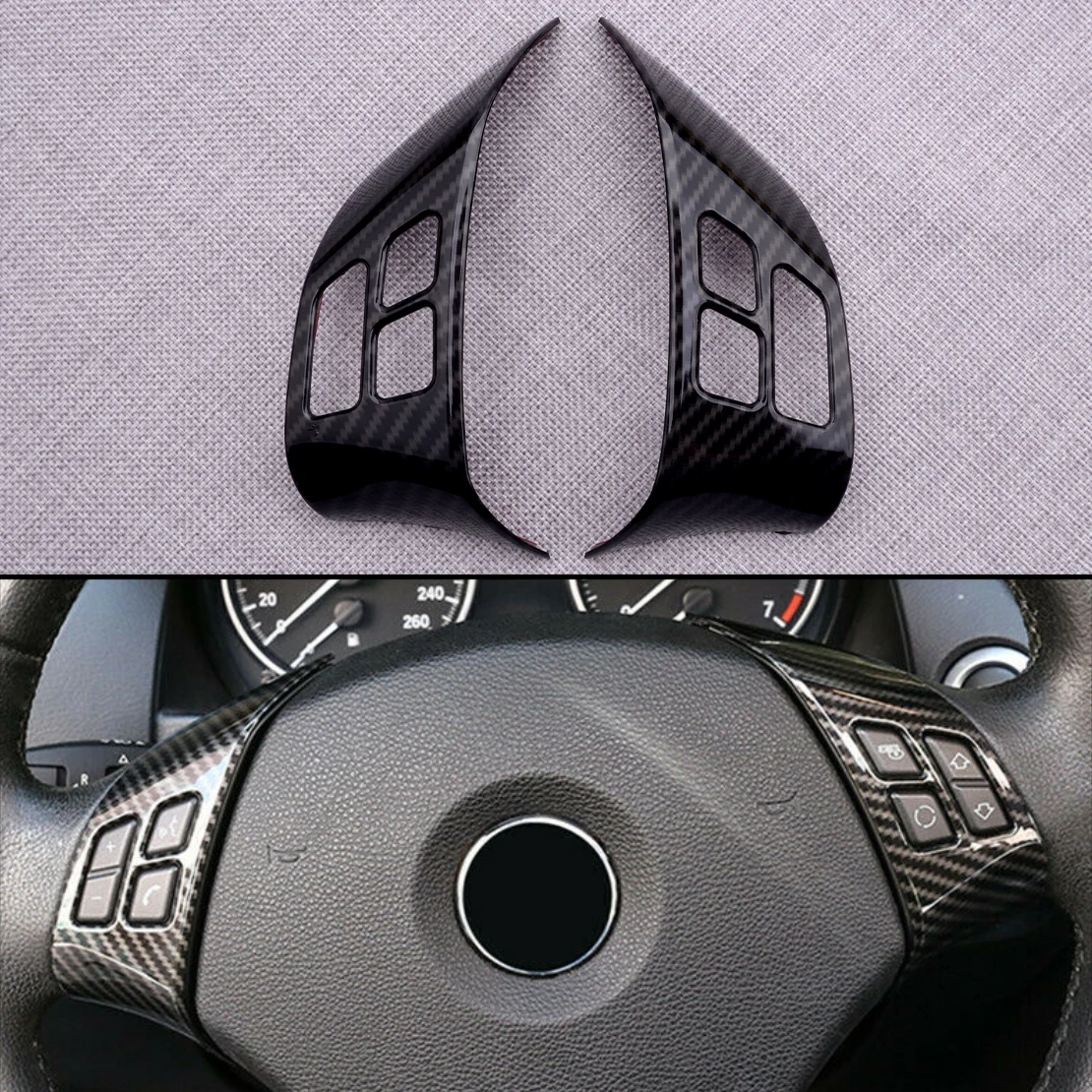 

1 Pair Carbon Fiber Style Steering Wheel Button Cover Trim Frame Sticker Fit for BMW 3 series E90 E84
