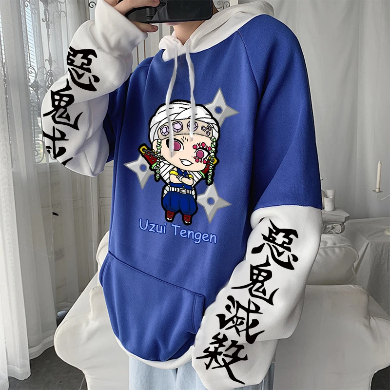 Harajuku Demon Slayer japońskie Anime bluzy męskie kobiety Plus rozmiar zima z długim rękawem kreskówka Uzui Tengen z zabawnym nadrukiem bluza