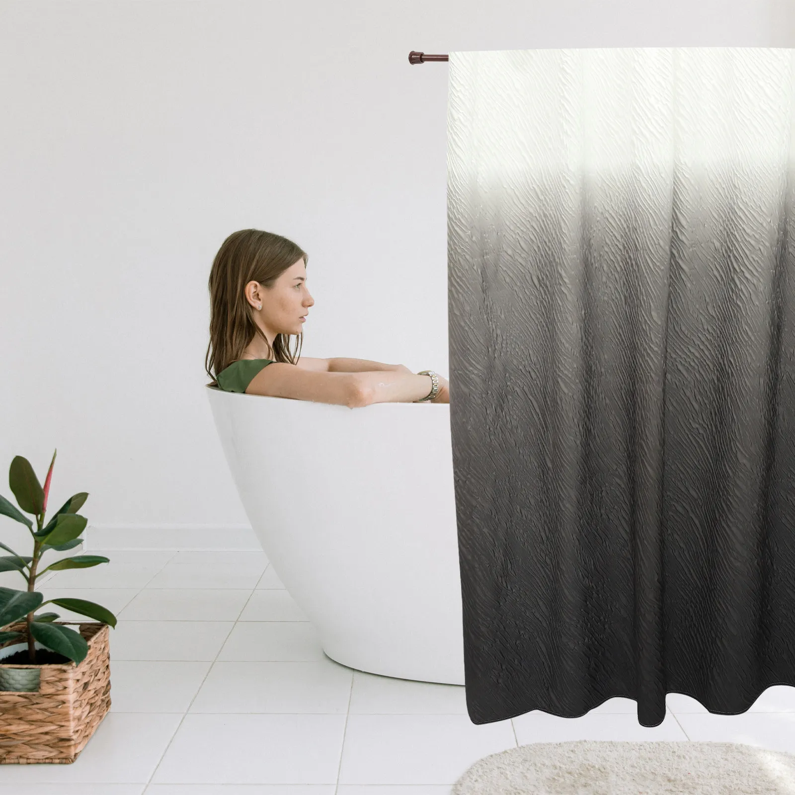 

2Pcs Adjustable No-Drill Tension Curtain Rod Metal Wood Grain Finish 30-50Cm Extendable Rod for Shower Window Door