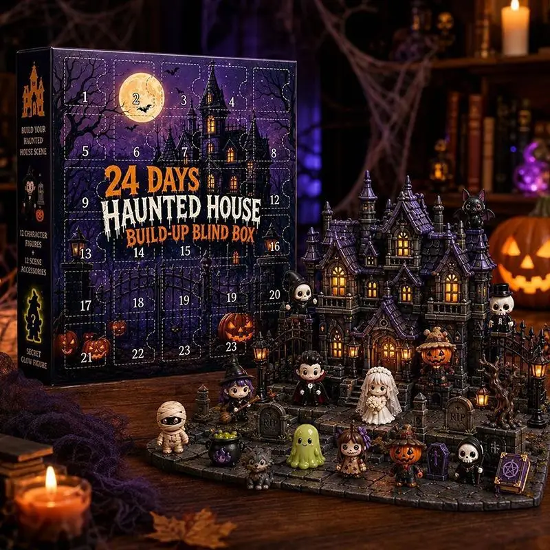 【D】24 Days Halloween Haunted House Advent Blind Box With Mini Figures And Scene