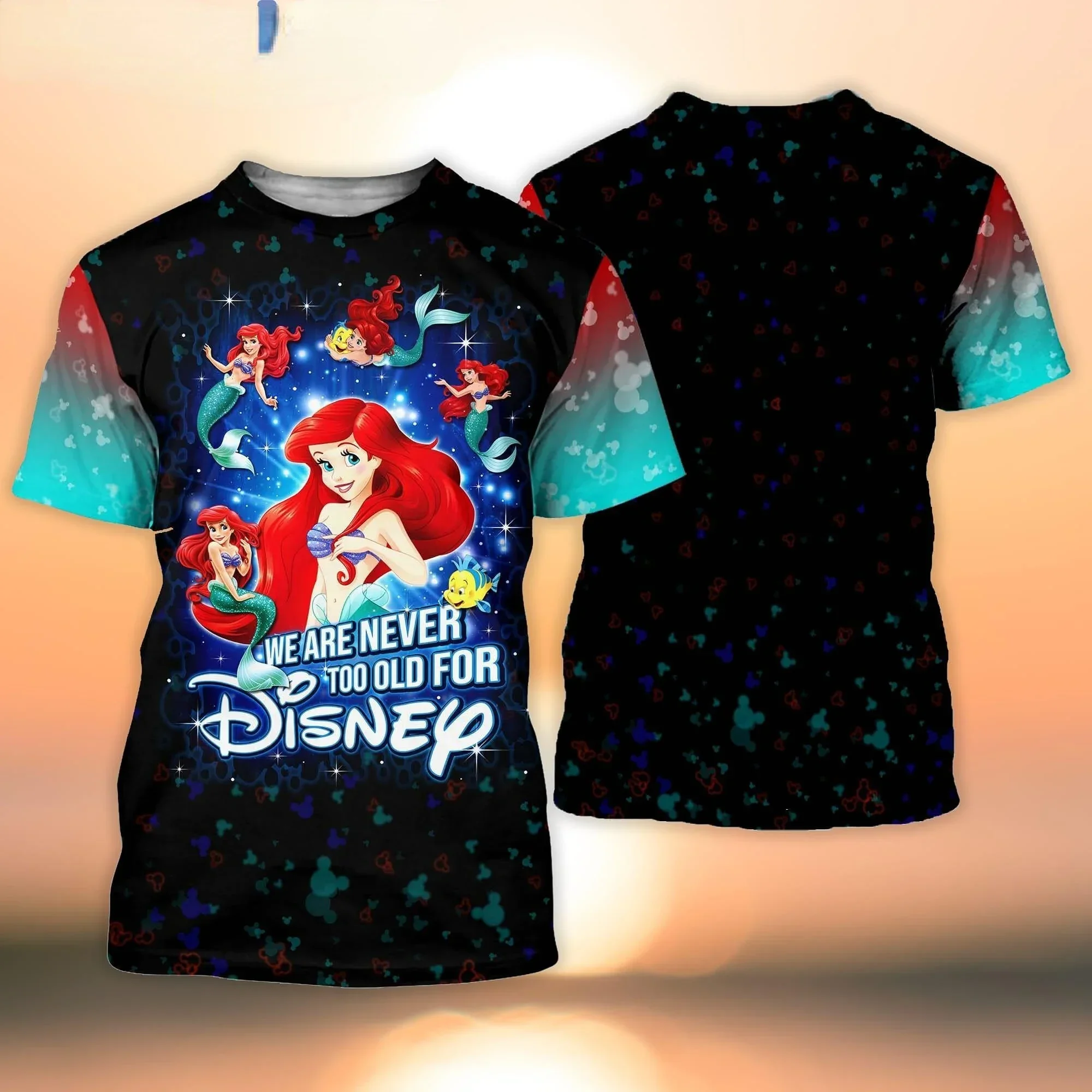 2024 Disney Ariel Princess Red Cross Comic Book Patterns Disney Cartoon 3D Men and Women T-Shirt