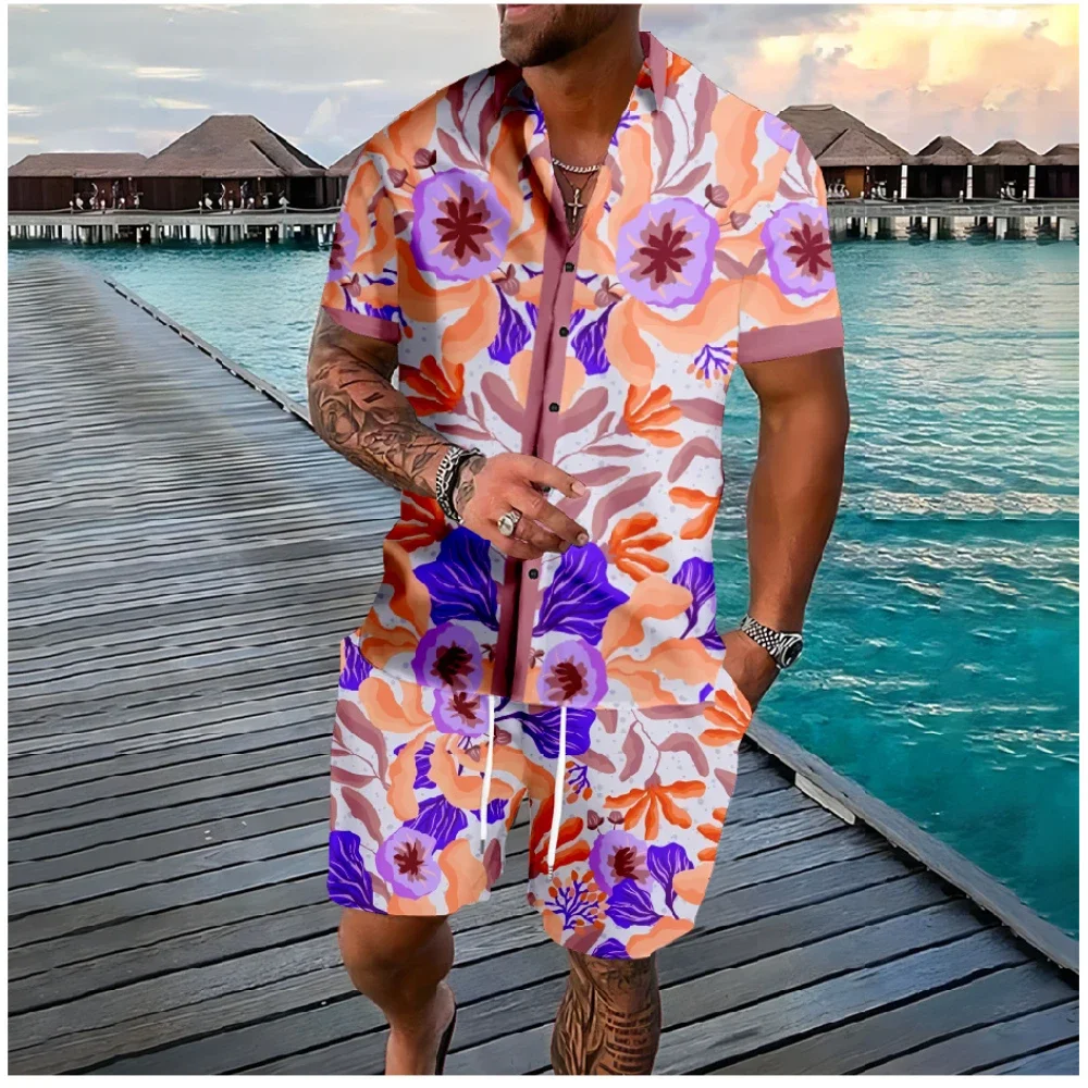 Summer Plants 3D Print Men Shirt Sets Fashion Short Sleeve Shirt Oversized Casual Beach Shorts Streetwear Hawaiian Suits Clothes