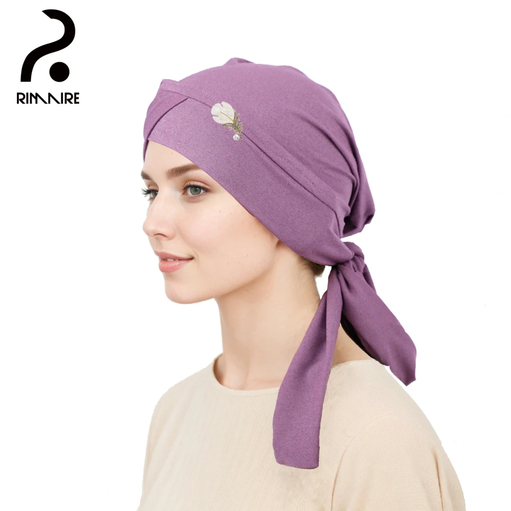 Purple Women Hijab Caps with Brooch Sets Fashion Adjustable Muslim Hat Solid Head Cover Hats Clips Gifts Daily Wholesale RIMAIRE