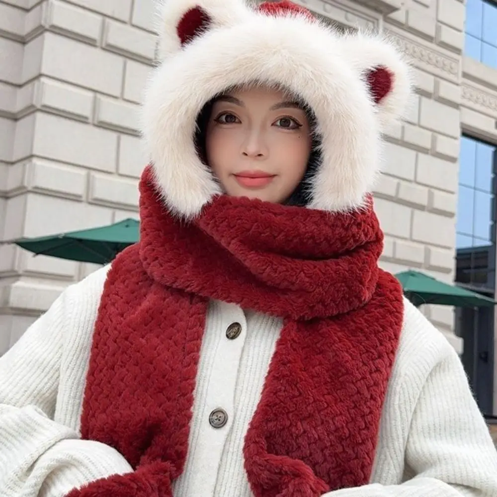 高価値のベアープロテクションハット、厚みのあるデザイン、ソフト一体型キャップ、手袋、スカーフ、防風耳保護帽子