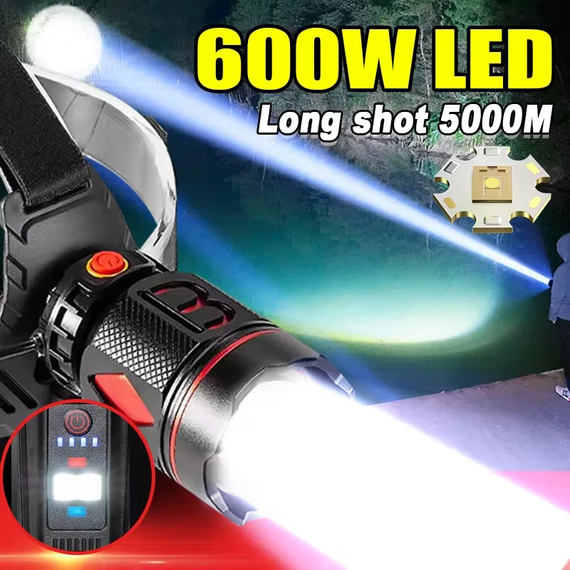 

Most Powerful LED Headlamp 10000000LM Super Bright High Power USB Rechargeable Waterproof Headlight Camping Fishing Head Lantern