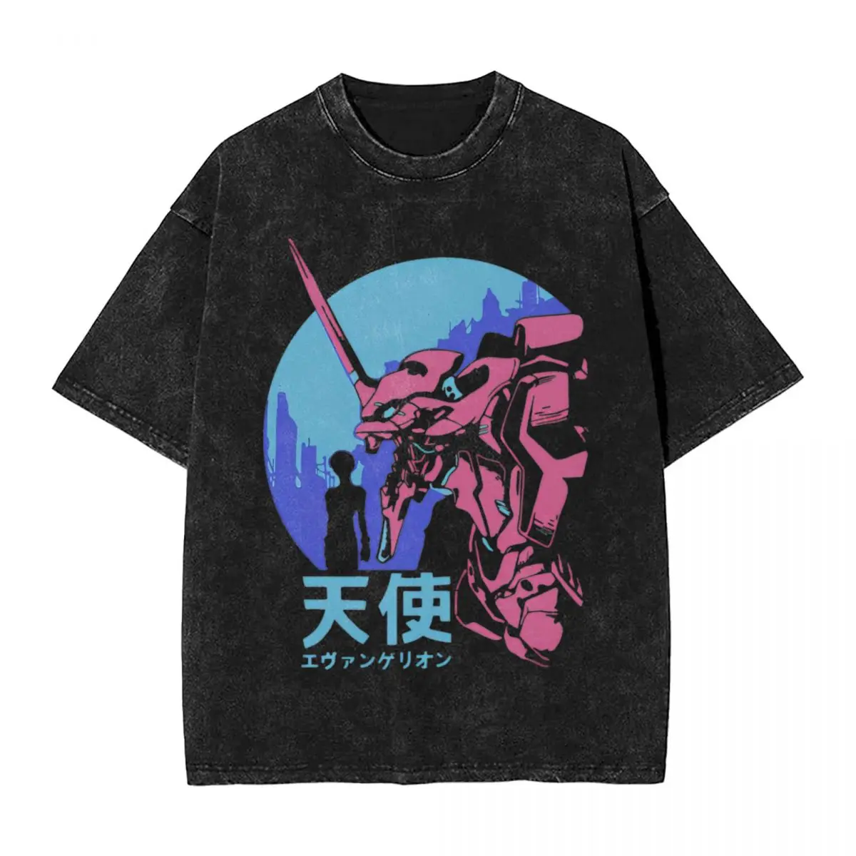 Manga Evangelions Printed T Shirts Hip Hop Washed Cotton Harajuku T-Shirt EVA Manga Vintage Men Women Tops Streetwear Clothing