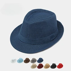 Middle-aged Spring and Summer Outdoor Sun Protection Hat Beach Top Hat Female Casual Retro Jazz Linen Hat  Fedoras for Man Party