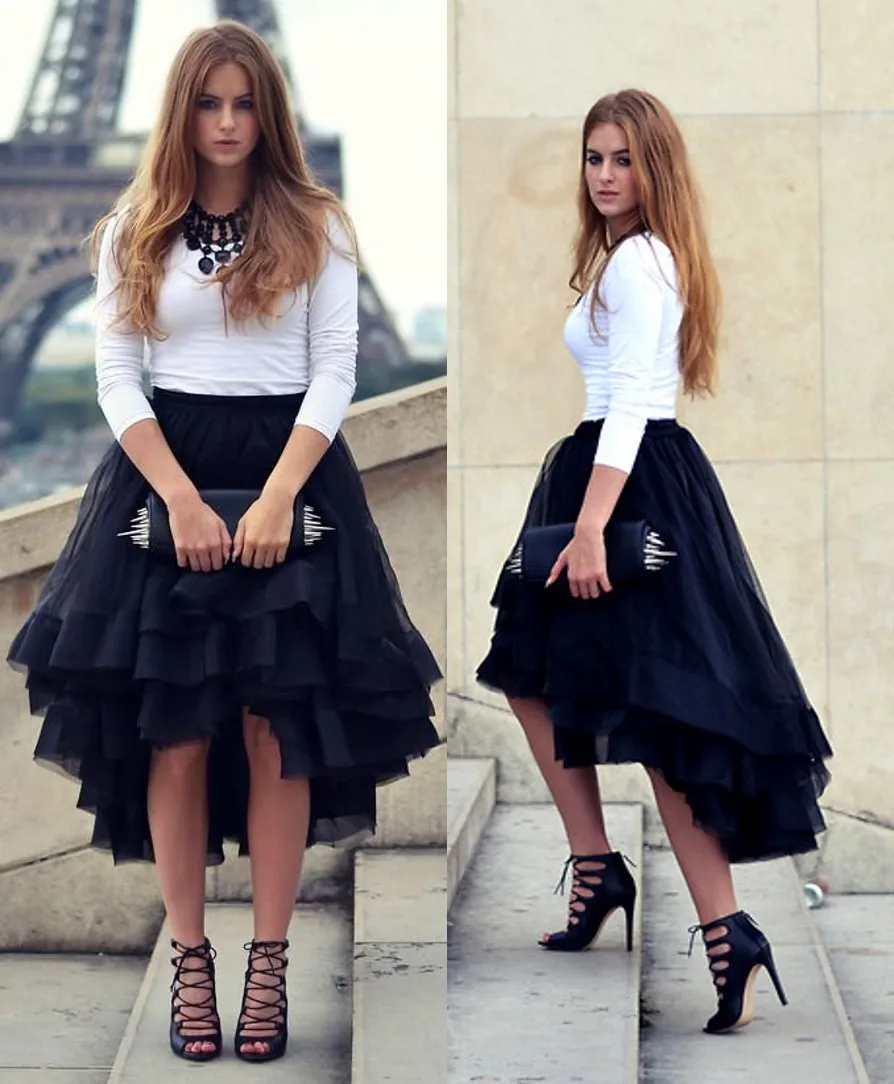 Tutu Skirt Women Fashion Black Overskirt Petticoat High Low Cake Skirt For Wedding Prom Party Date Outfits Jupe Saia Faldas