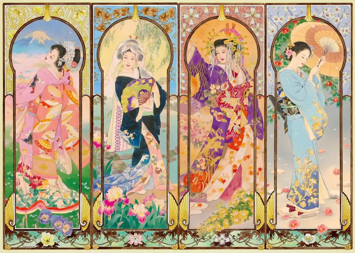 Adult 120/300/500/1000pcs Wooden Jigsaw Puzzle The Four Seasons Japanese Beauty Stress Reducing Educational Toys Christmas Gift