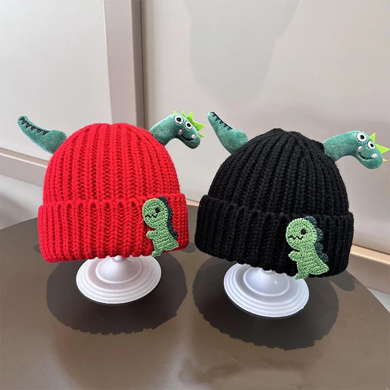 Baby autumn and winter hat cute super cute dinosaur modeling wool hat winter boys and girls warm pullover knitted