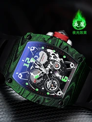 Original genuine hanboro brand Automatic mechanical Men watch carbon fiber luminous watches quality Business luxury MAN Watch