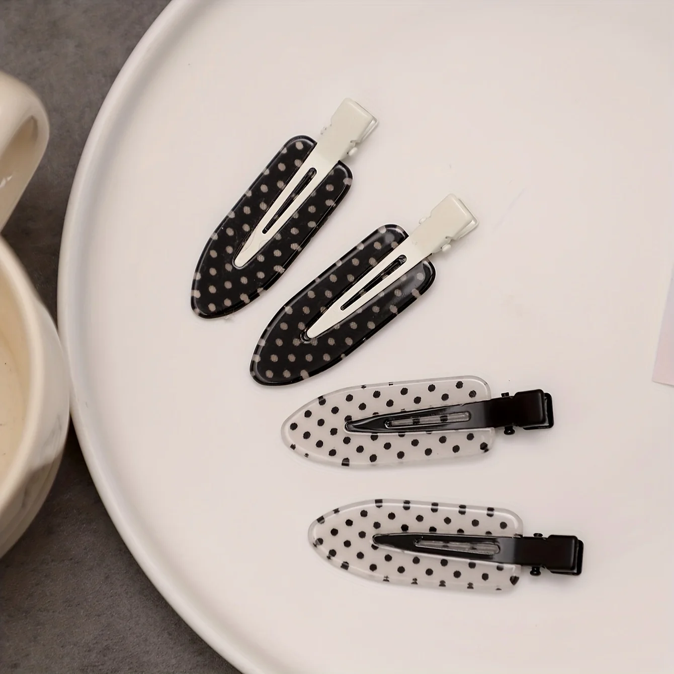 Black White Polka Dot Acrylic Hair Clips Minimalist Secure Hold Suitable for Daily Wear Party Outfits Hair Styling Accessories