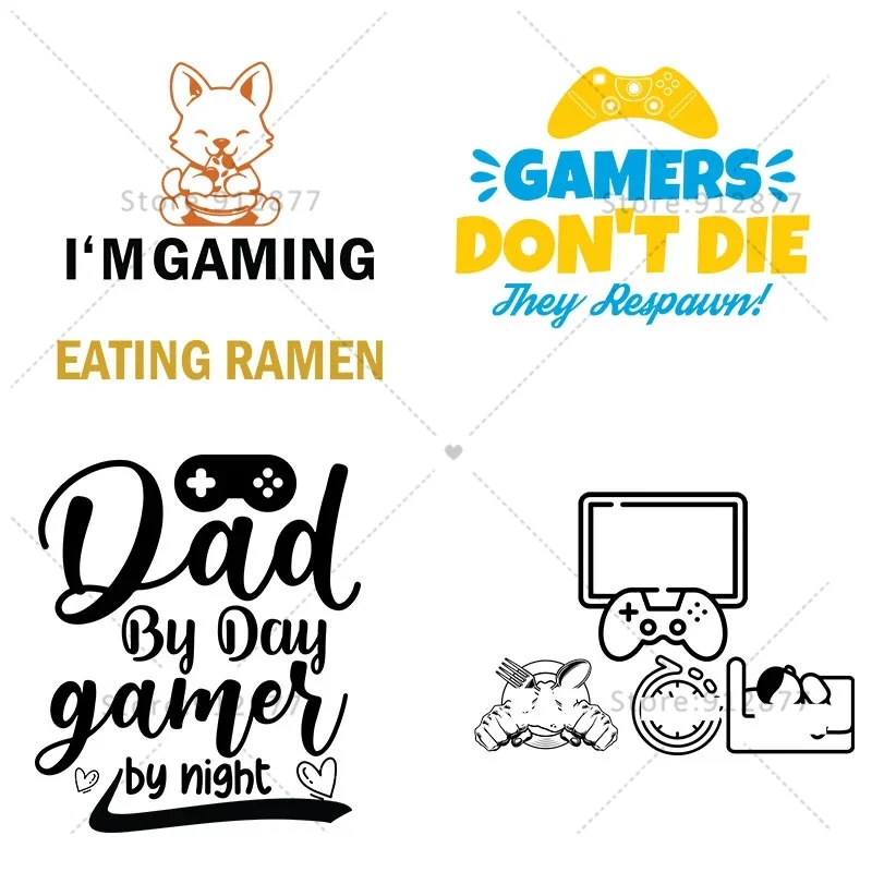 T-Shirt Heat Transfer Dad Day Gamer Night Just Five More Minutes Gamers Don't Die I Paused My Game To Be Here DTF Transfers