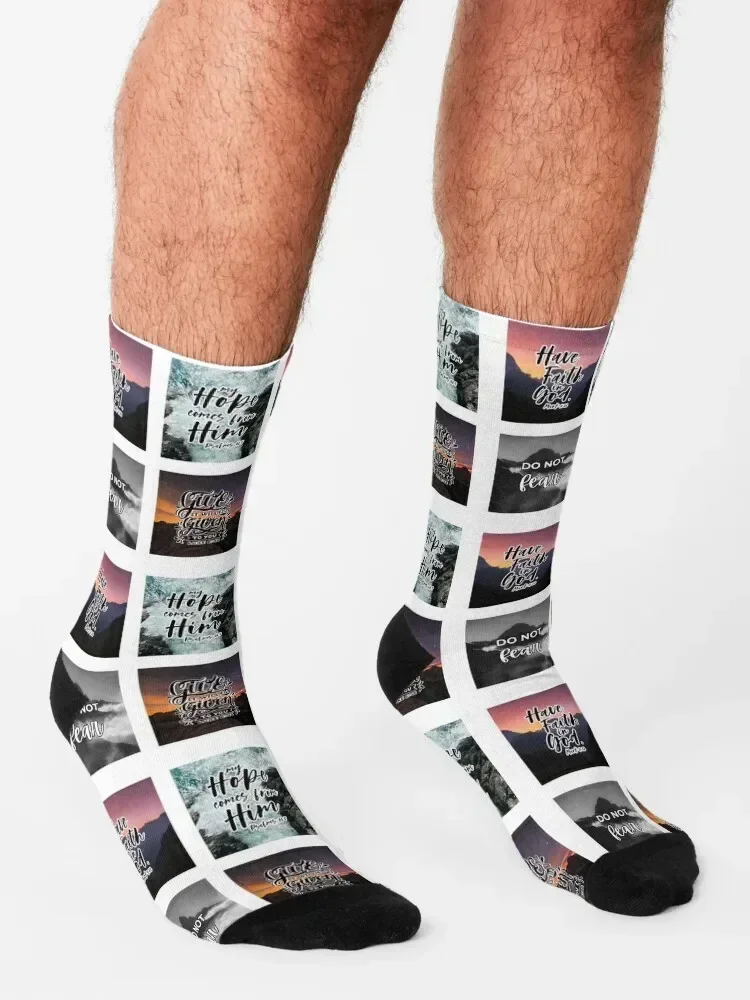 Christian Bible verse Sticker Pack With Nature Photography Background Socks Running winter thermal cute Mens Socks Women's