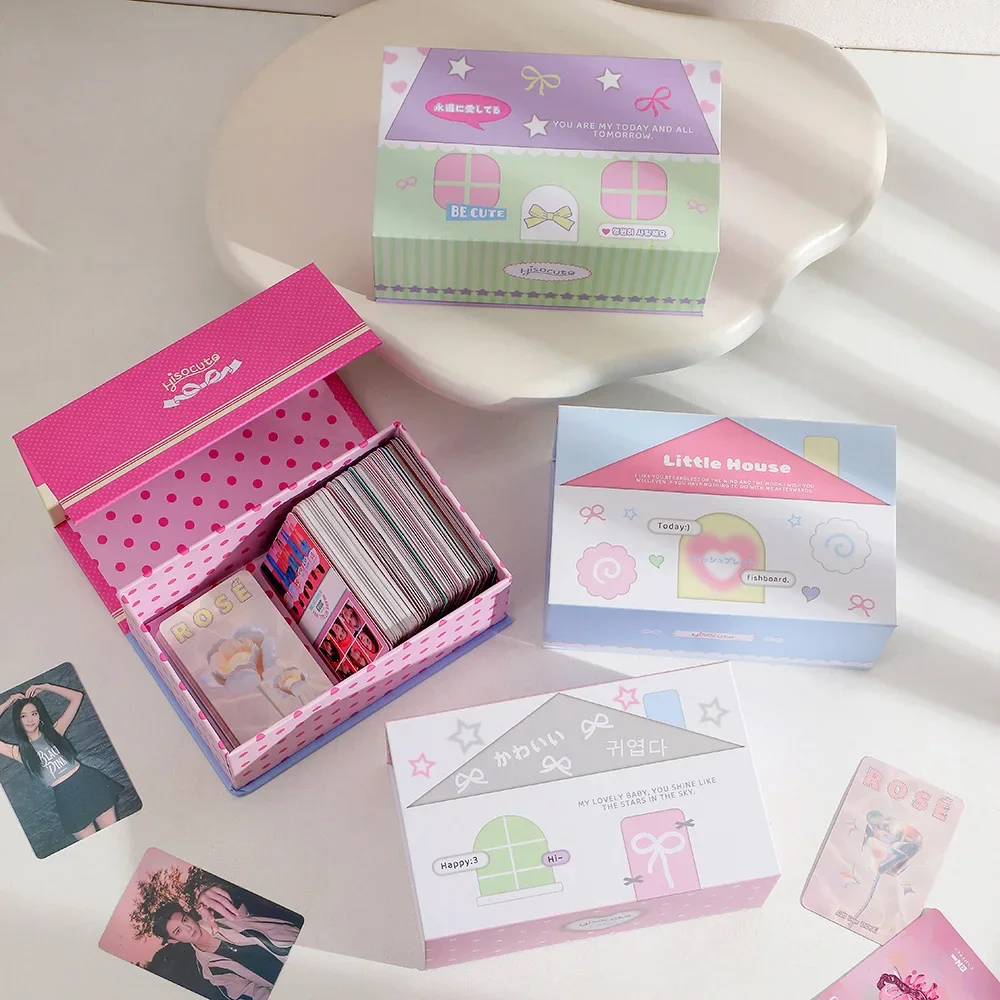 MINKYS Kawaii 3 inch House Series Kpop Photocards Toploader Collect Box Small Cards Storage Box Classification Box Stationery