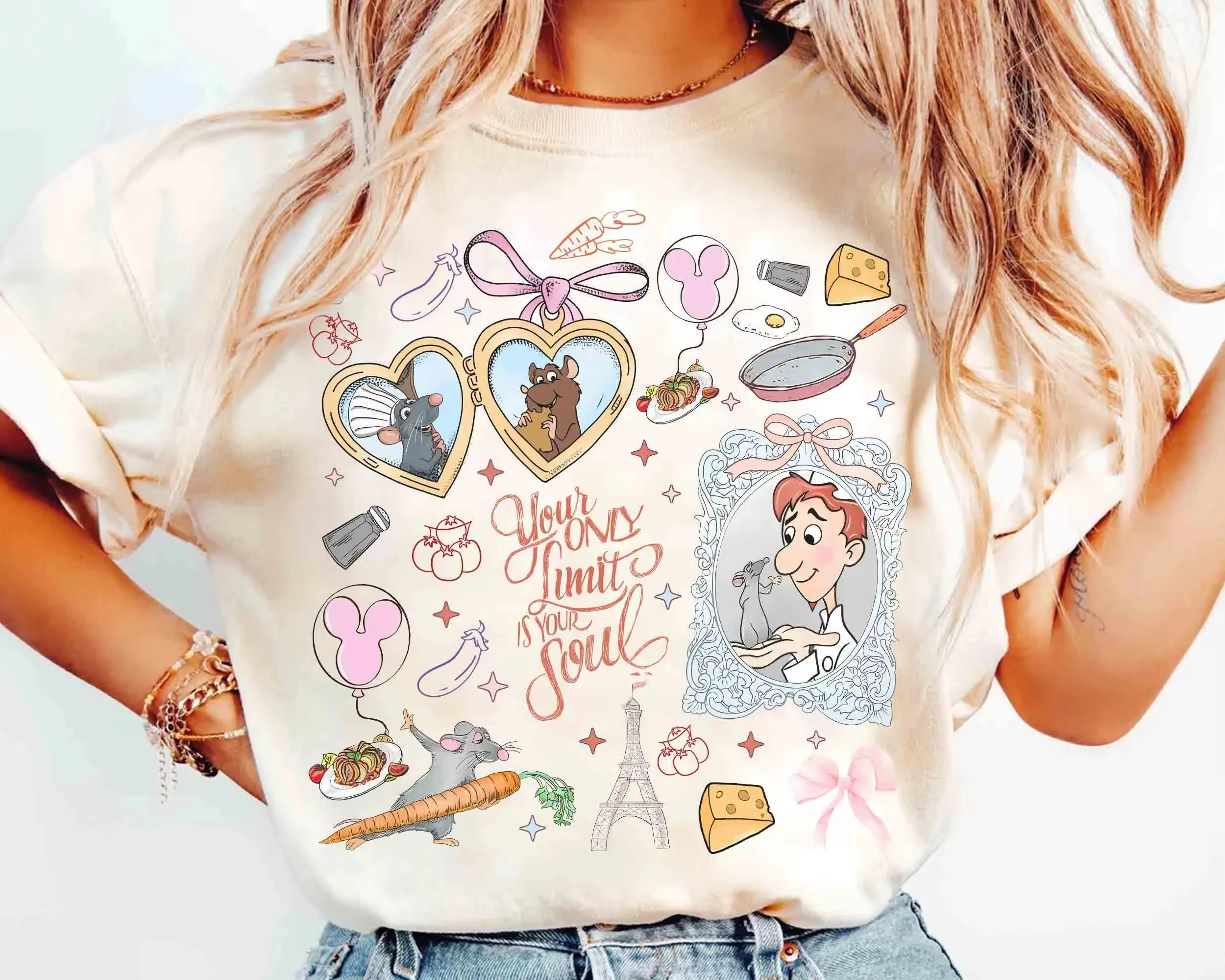Aquarell Coquette Disney Pixar Ratatouille T-Shirt, Remy Little Chef Remy Tee, Paris Frankreich Gusteau's, Linguini Emile Tee