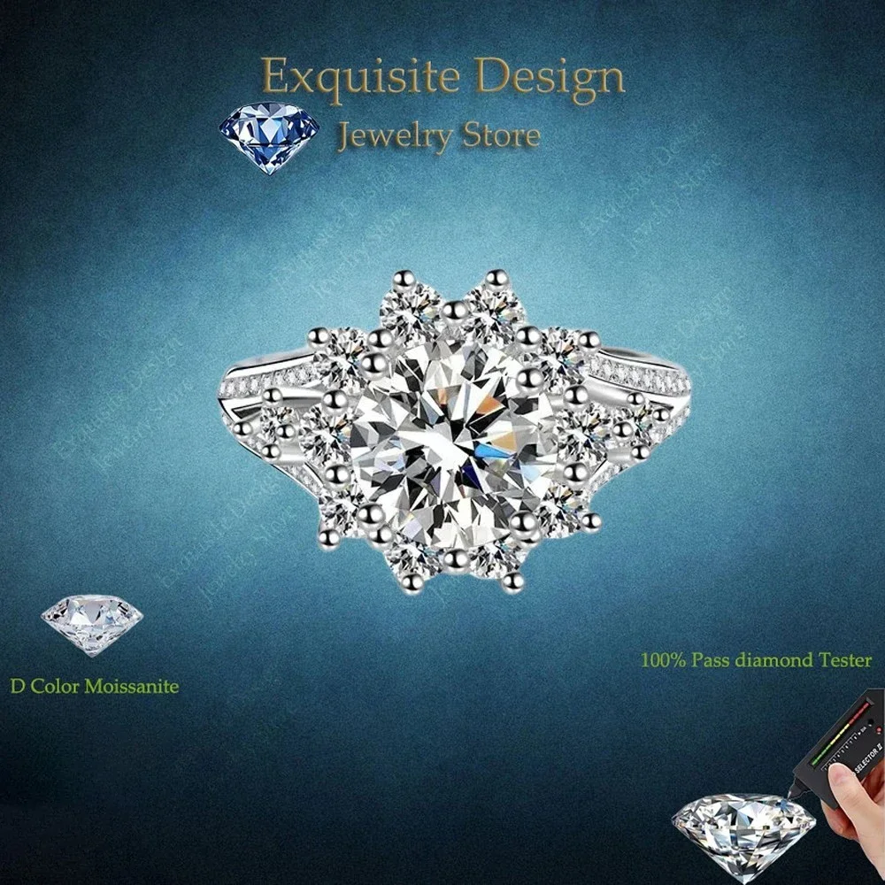 

Exquisite Design 3CT Moissanite Diamond Luxury Ring, Luxurious 18K White Gold Romantic Wedding Rings for Women Fine Accessories