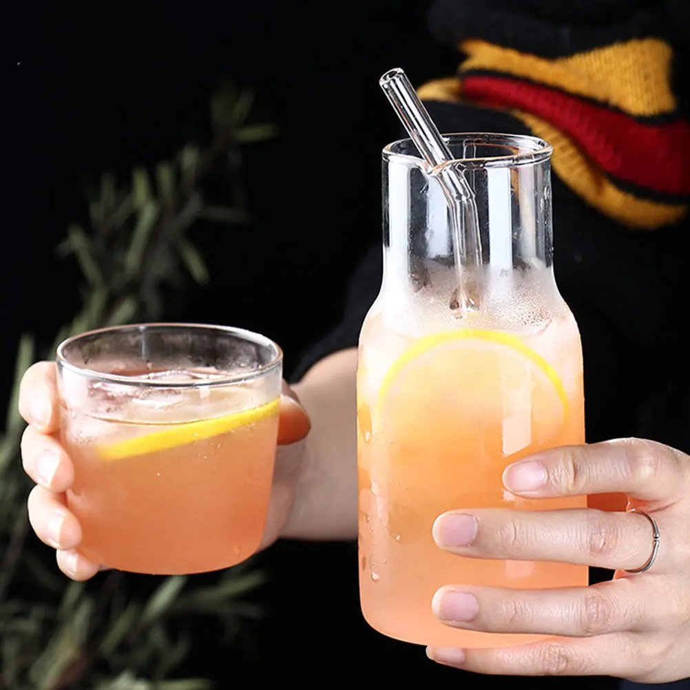 

2Sets Pitcher Set Glass Carafe with Cup Food Safe Transparent Household Kettle for Bedroom Living Room Office Use