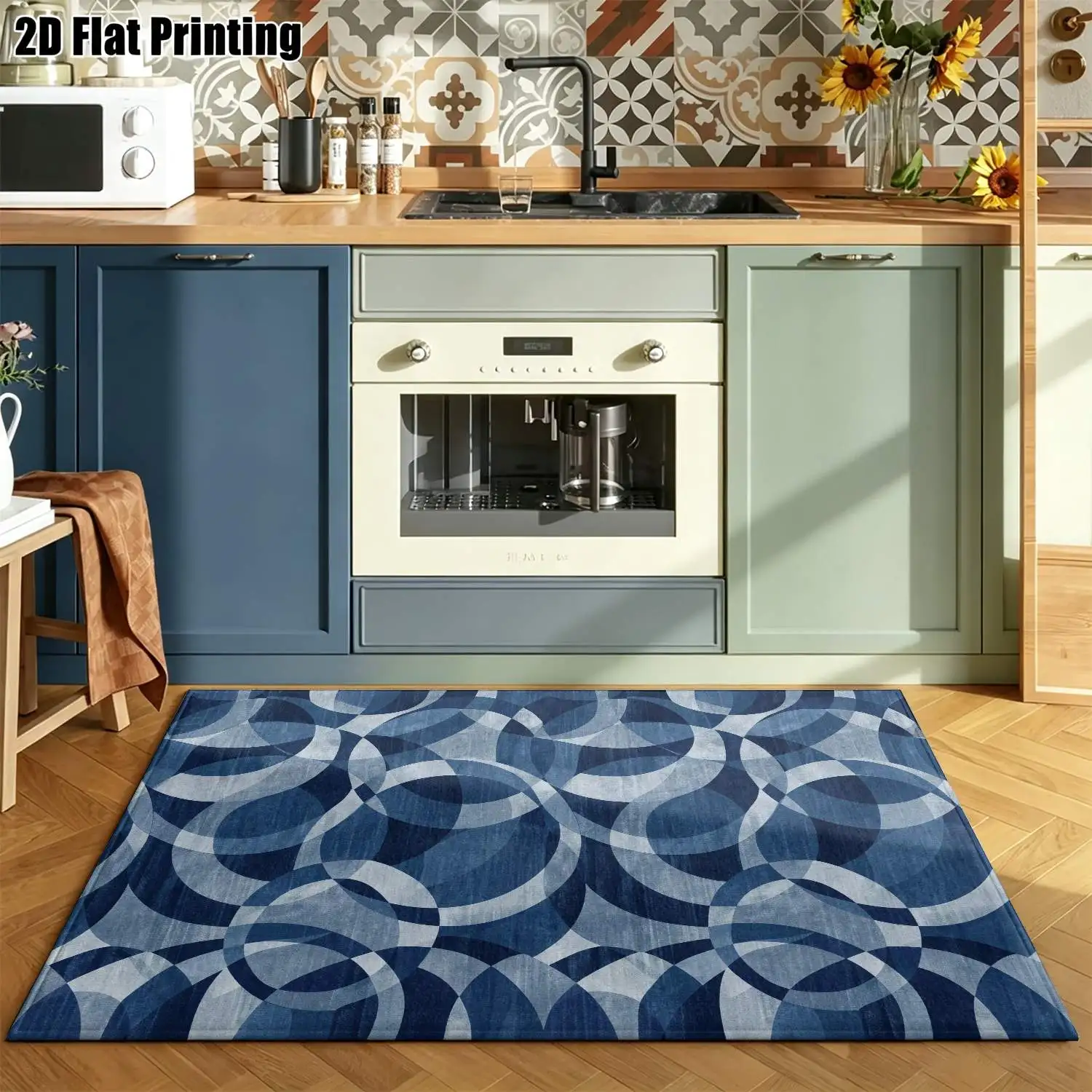 1Pc 2D Printed Carpet: Blue-Grey Geometric Abstract Nordic Style Rug, Ideal for Modern Minimalist Interiors, Machine Washable, Multiple Sizes, Perfect for Living Room, Bedroom, Dining Room, Entryway, Study Decor