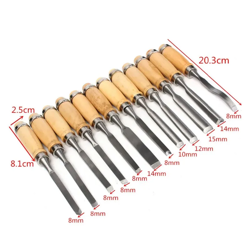Imagem -05 - Carpintaria Carving Knife Grupo Cinzel Plano Faca de Escultura Mão Esculpida 12 Pcs