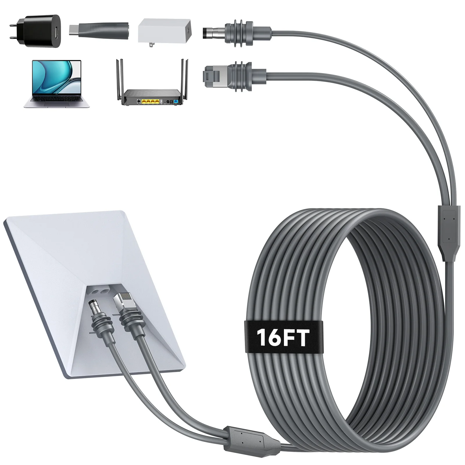 

Только для Starlink Mini: стандартный кабель Ethernet 2-в-2 с быстрой зарядкой USB-C, 5 м, кабель для передачи данных DC-USB-C для Starlink Mini
