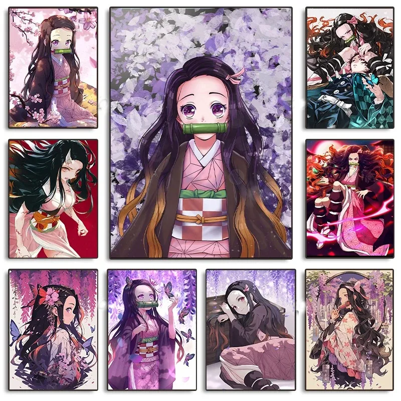 Nezuko Kamado Demon Slayer Animate Character Poster and Canvas Printing Wall Art Picture for Fans Room Home Decor Gifts