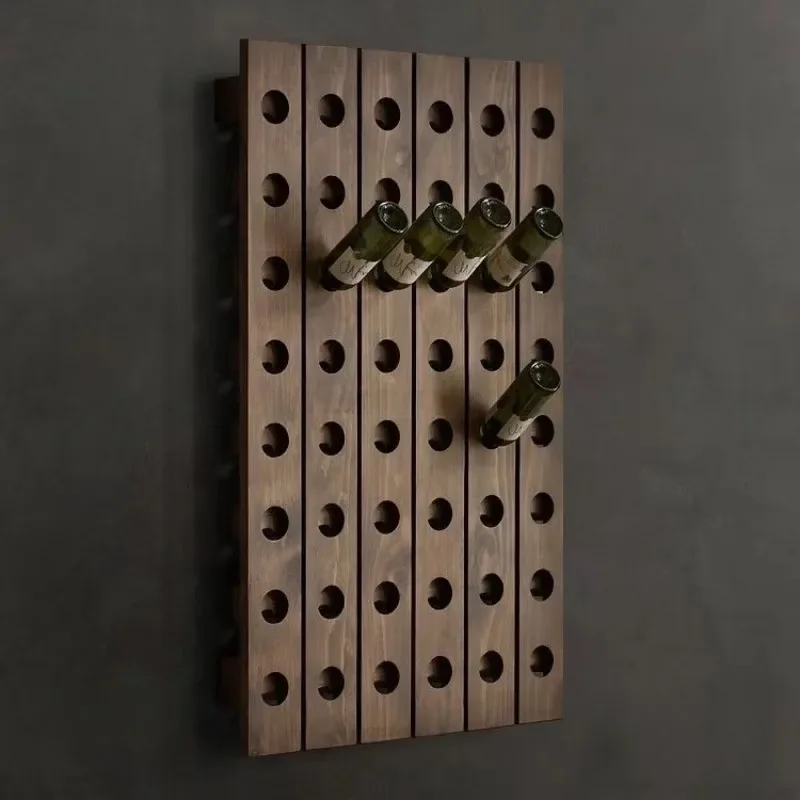 Solid Wood Retro Wine Bottle Rack Storage Hanging Luxury Creative Wall Mounted Wine Holders Bar Restaurant Shelf Display Decor