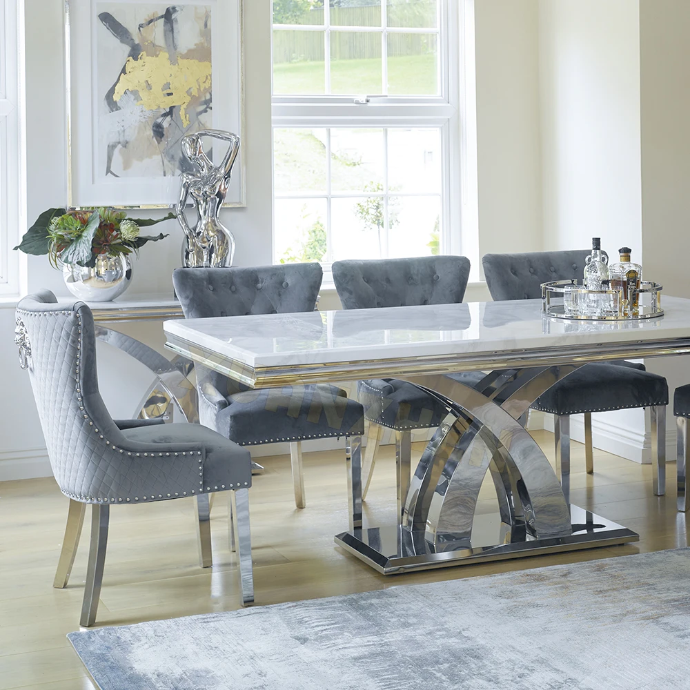 

Living Room Furniture Modern Dining Table Set 6 Seats Marble Dining Table Deluxe Dining Table