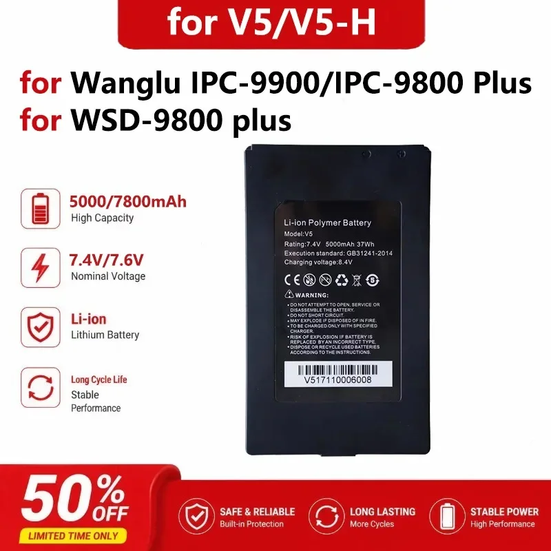for Wanglu IPC-9900/IPC-9800 Plus for V5/V5-H for CCTV IPC Tester Replacement 7.4V/7.6V 5000/7800mAh New Li-ion Polymer Battery