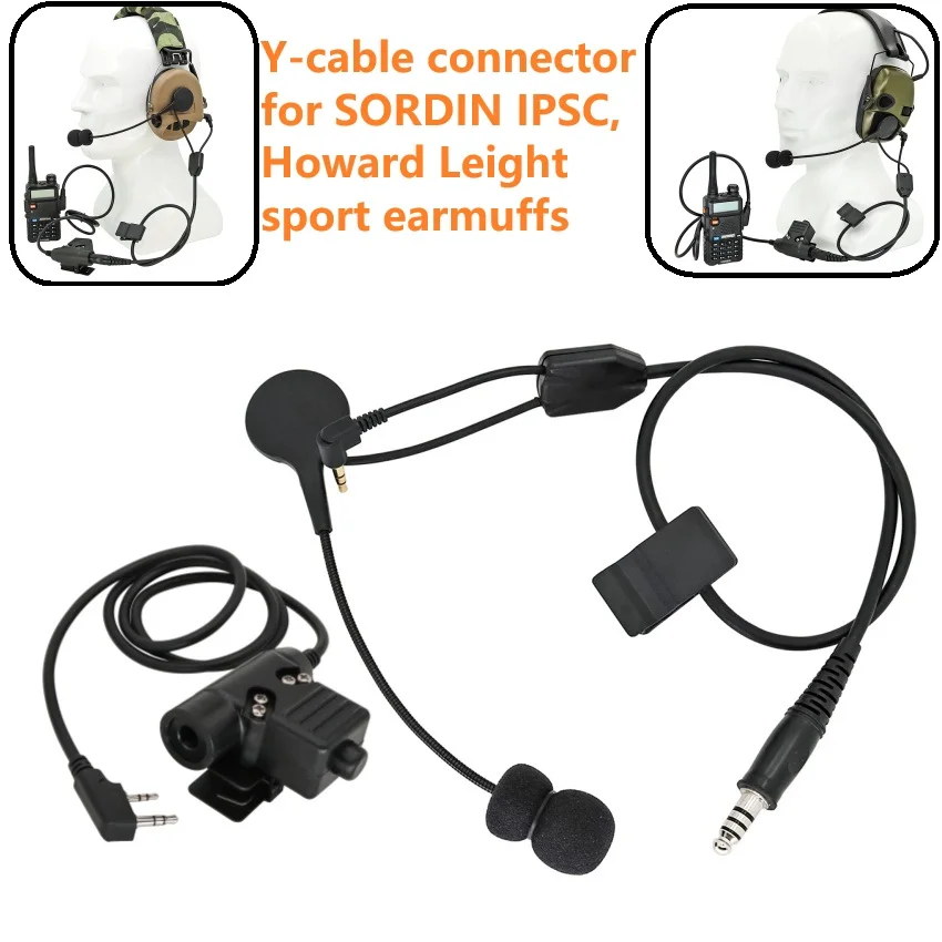 Tactical Y Line Mic & U94 Ptt for Howard Leight Safety Earmuffs / ZOHAN EM054 /SORDIN IPSC headset Shooting Hunting Headphones