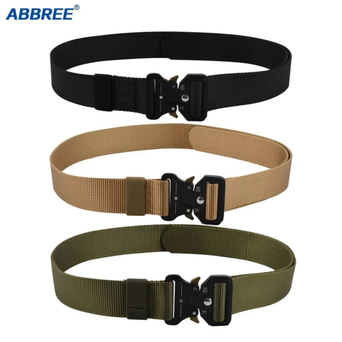 ABBREE Tactical Nylon Belt Military Belt With Molle Clip Buckle Nylon Key Ring Outdoor Training Waist Belt For Hiking Camping