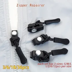 3/6/18/36pcs Plastic Zipper Repair Kit for Jackets Jeans Slider Fixer Puller Universal Instant Repair Detachable Replacement