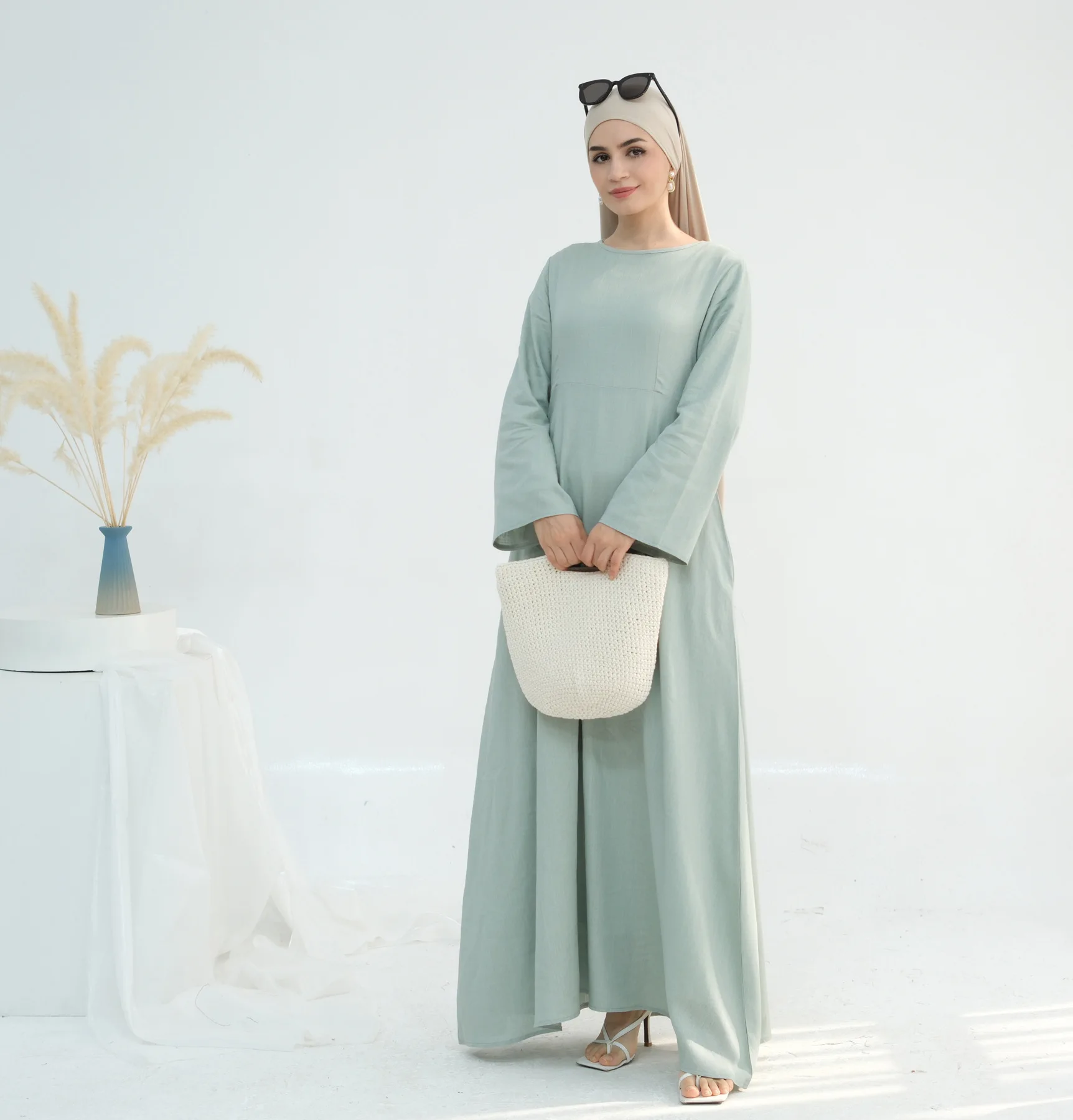 

Femme Musulmane Vestido Eid Djellaba Jalabiya Solid Color Abaya Dubai Turkey Kaftan Ramadan Islam Clothing Arab Robe Women Dress