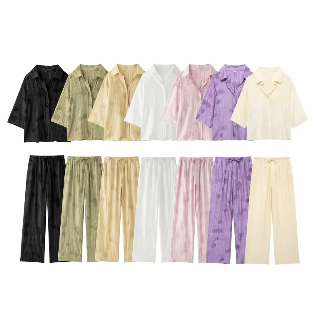 Tangada 2024 Women Summer Jaquard Shirt Short Sleeve Female Blouse Tops 3H0151