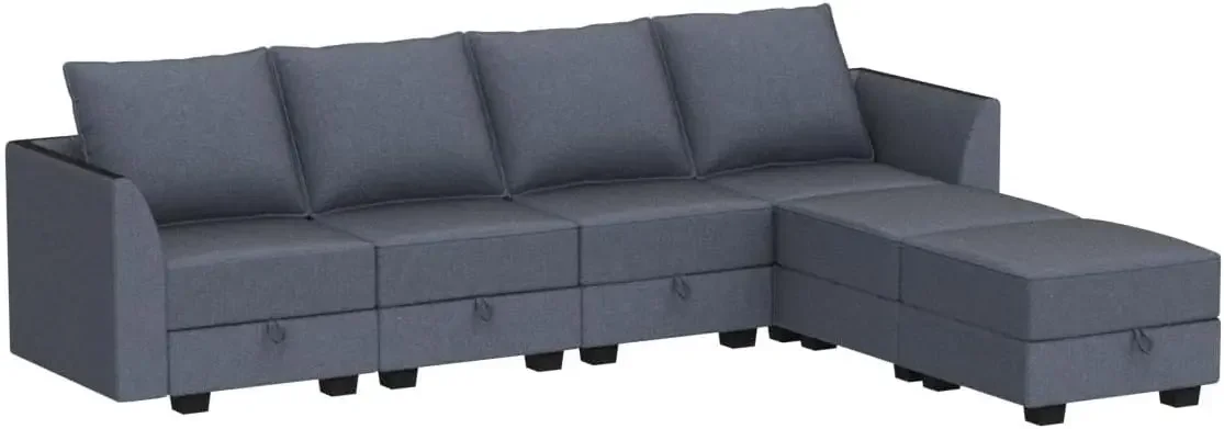 Sofa bagian Modular berbentuk U Sofa dengan Sofa Modular kursi bolak-balik dengan tempat penyimpanan, abu-abu kebiruan