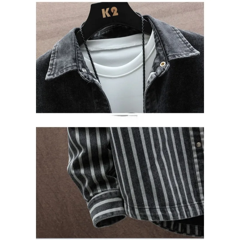 Spring and Autumn Fashion Men's Jacket on The Clothes Korean Version of The Trend Handsome Men's Casual Shirt Striped Denim Coat