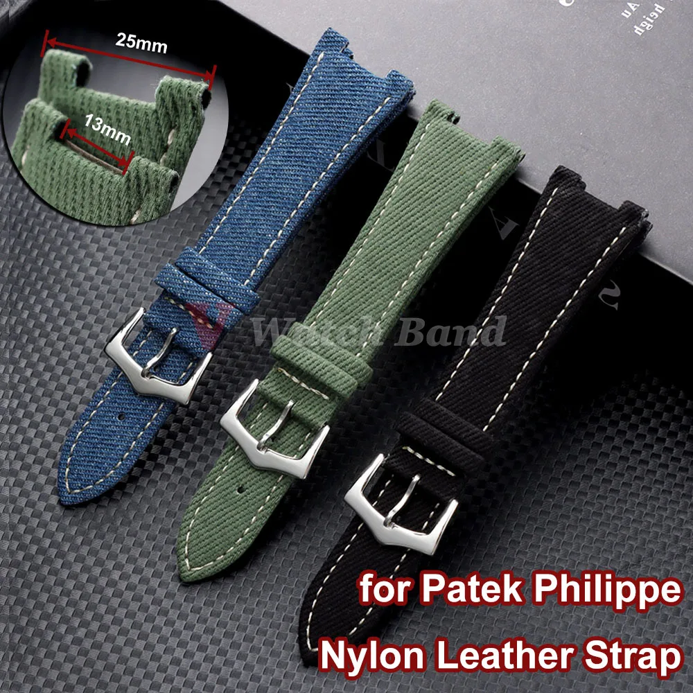 Für Patek Philippe für Nautilus Serie 5711 5712 Herren Damen Armband Nylon-Lederarmband Weiches Vintage-Denim-Uhrenarmband 25mmx13mm