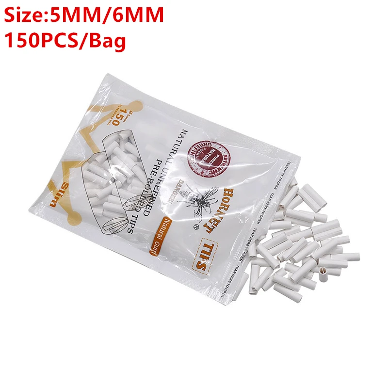 Natural 5MM/6MM 150PCS/Bag Slim Cigarette Rolling Filter Tips Unrefined Paper Filters Rolled Smoking Accessories Gadgets for Men