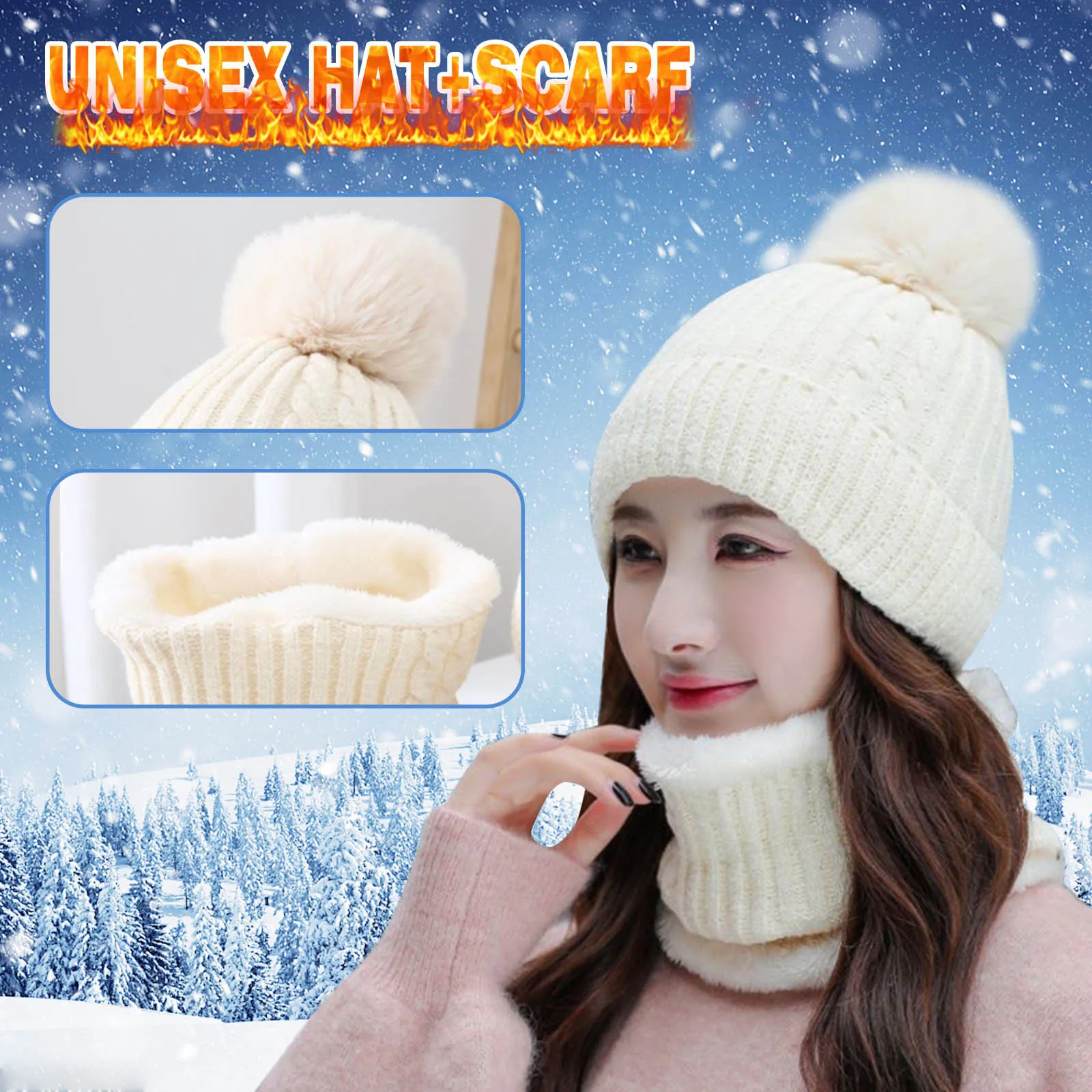 Earmuffs Hat Winter Knitting Flocking Scarf Warm Thermal Cycling Womens Hat Baseball Caps