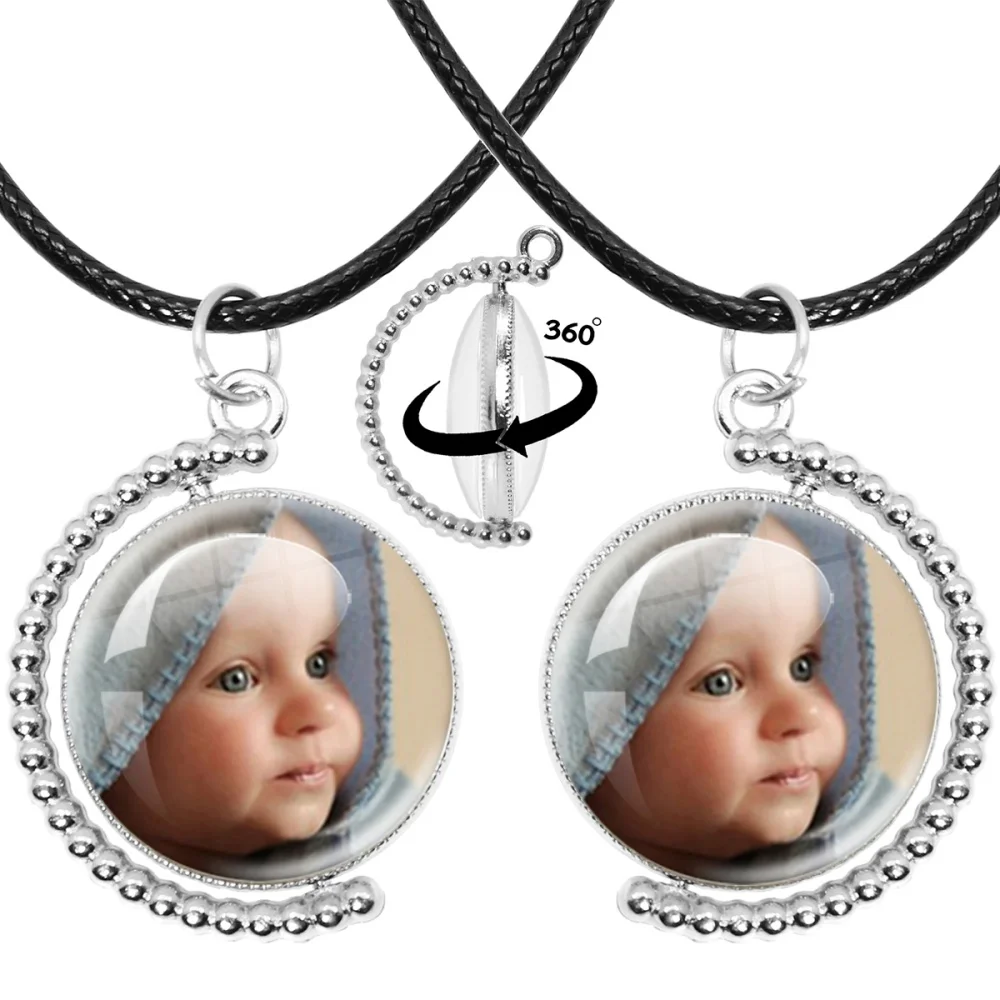 

Custom Necklace Custom Photo Class Cabochon Crescent Moon Round Pendant Leather Rope Chain Necklace Personalized Jewelry Gift