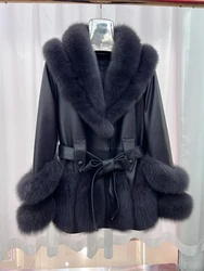 Genuine Sheepskin Leather Jacket Warm Goose Down Jacket Natural Fox Fur Coat Women's Luxury Female Coats